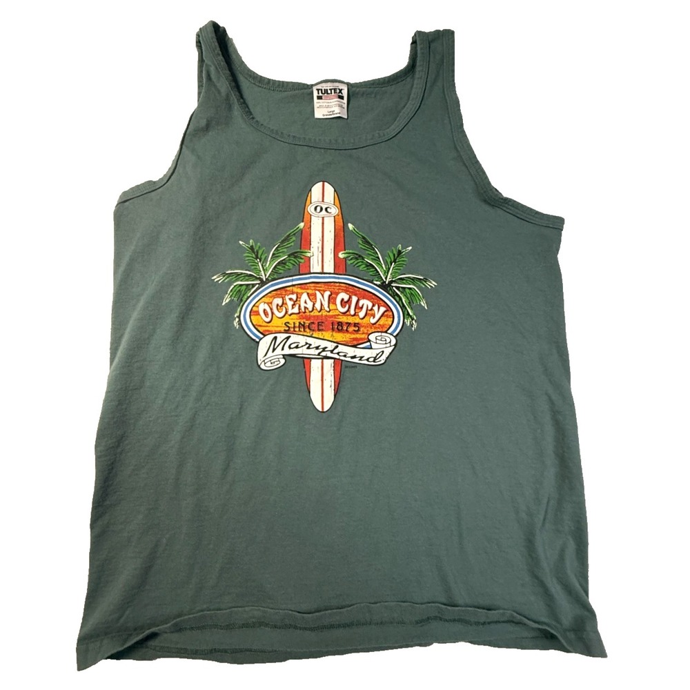 Vintage Surf Tank Top Mens Large Tultex Ocean City Maryland Beach Surfboard Y2K